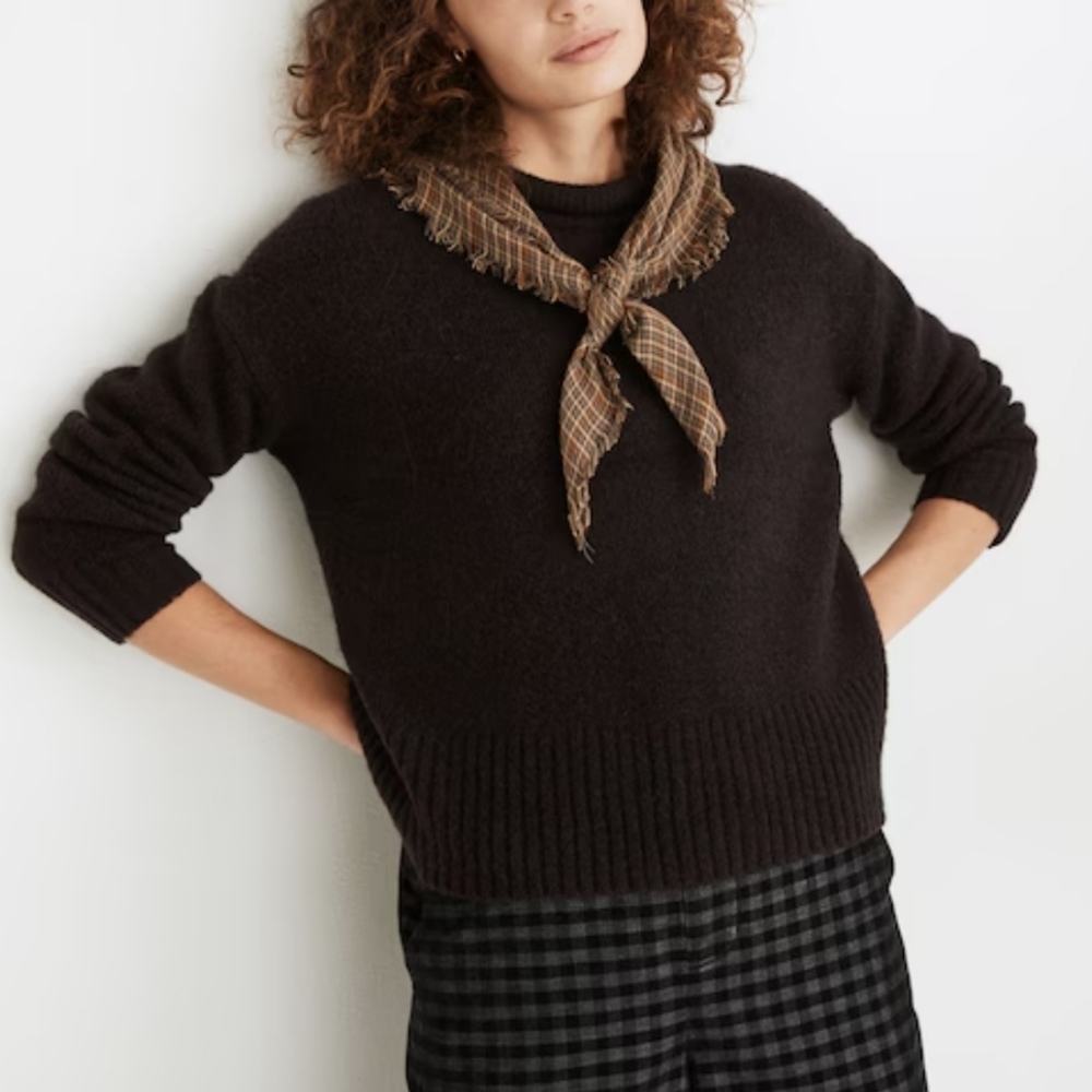 NWT Madewell Fulton Puff Neck Trim Pullover In Heather Raisin XS Wool Alpaca
